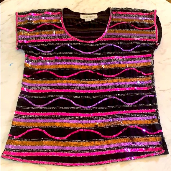 Argenti Vintage sequin 80s-90s fashion top/blose - Picture 1 of 4
